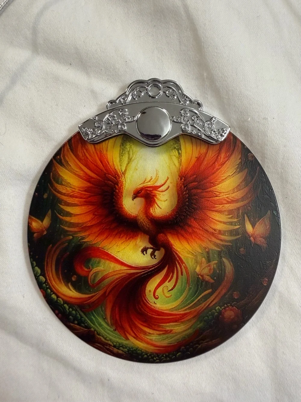 Phoenix Firebird Round Christmas Ornament with Gift Box